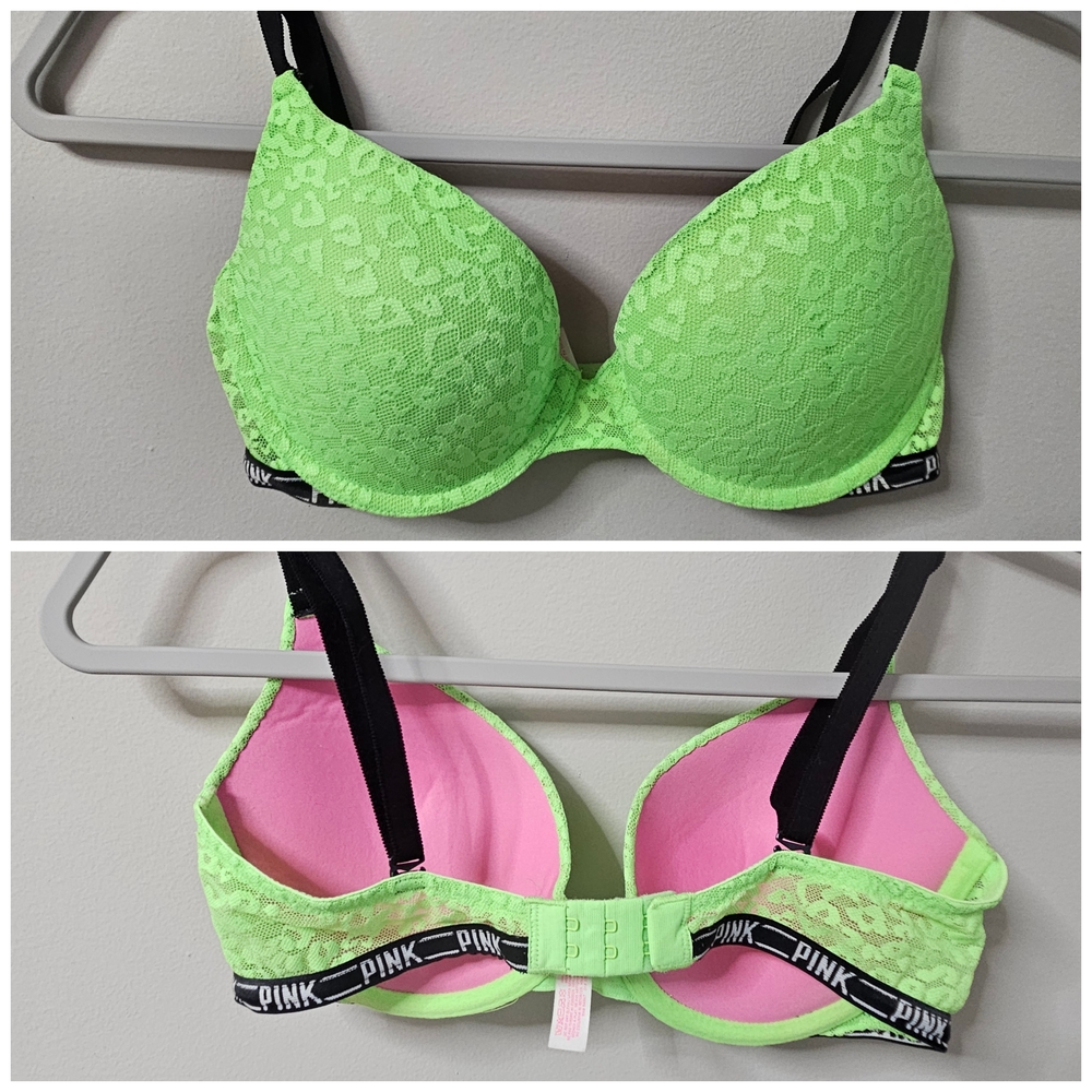PINK Victoria's Secret Lime Lace Bra with Black Accents